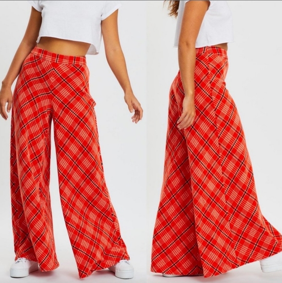 Free People Pants - Free People Wonderland Wide Leg Pants Red Combo S